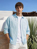 Men's Blue Oversized Fit Textured Casual Shirt