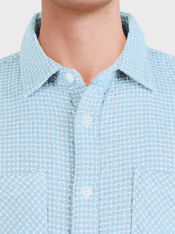 Men's Blue Oversized Fit Textured Casual Shirt