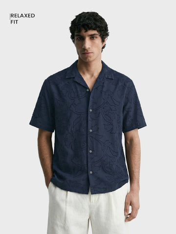 Men's Navy Blue Relaxed Fit Solid Casual Shirt