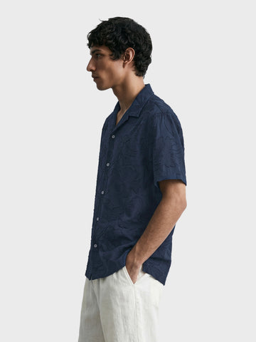Men's Navy Blue Relaxed Fit Solid Casual Shirt
