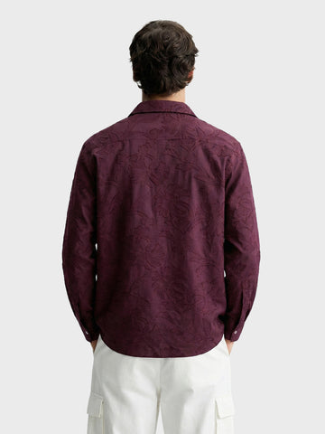 Men's Maroon Relaxed Fit Textured Casual Shirt