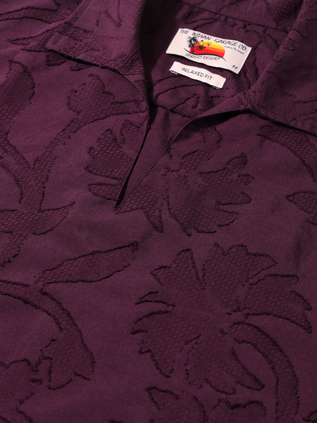 Men's Maroon Relaxed Fit Textured Casual Shirt