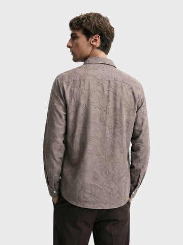 Men's Khaki Relaxed Fit Textured Casual Shirt