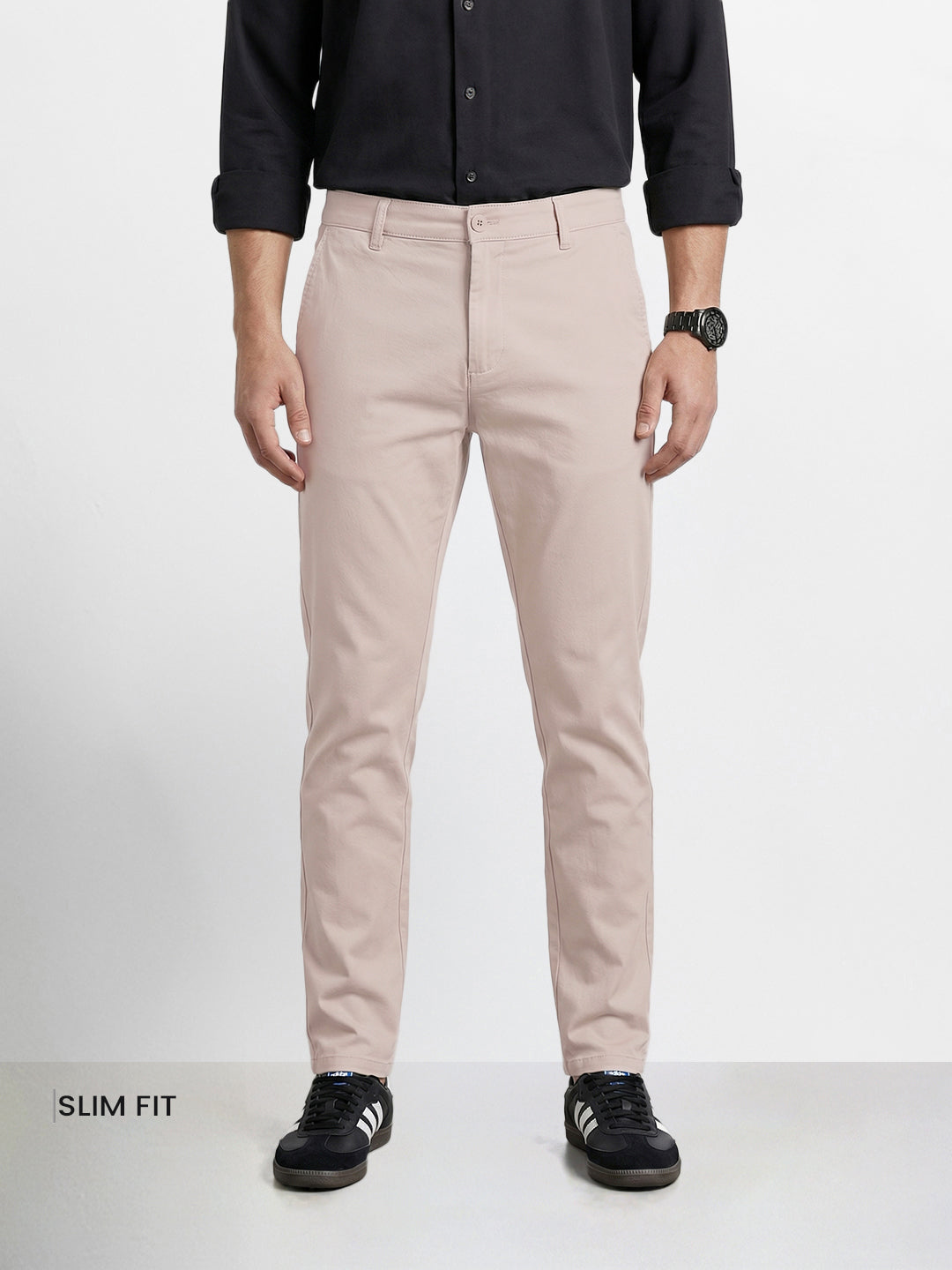 Men's White Slim Fit Solid Casual Chinos