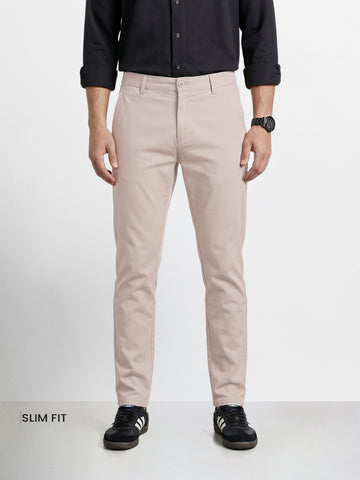 Men's White Slim Fit Solid Casual Chinos