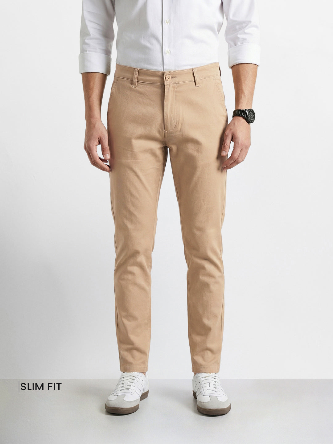 Men's Beige Slim Fit Solid Casual Chinos