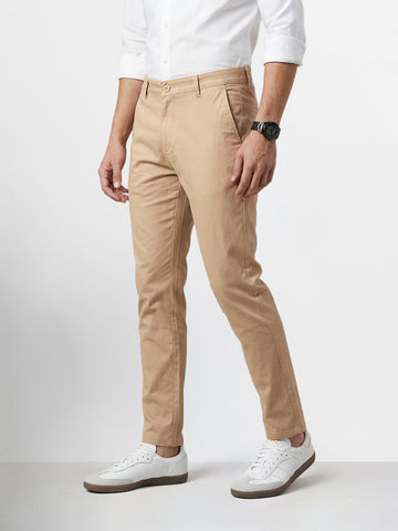 Men's Beige Slim Fit Solid Casual Chinos