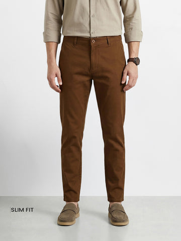 Men's Brown Slim Fit Solid Casual Chinos