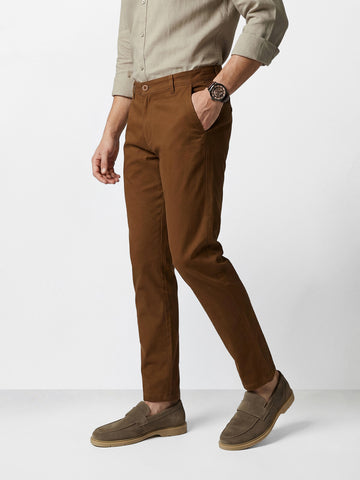 Men's Brown Slim Fit Solid Casual Chinos
