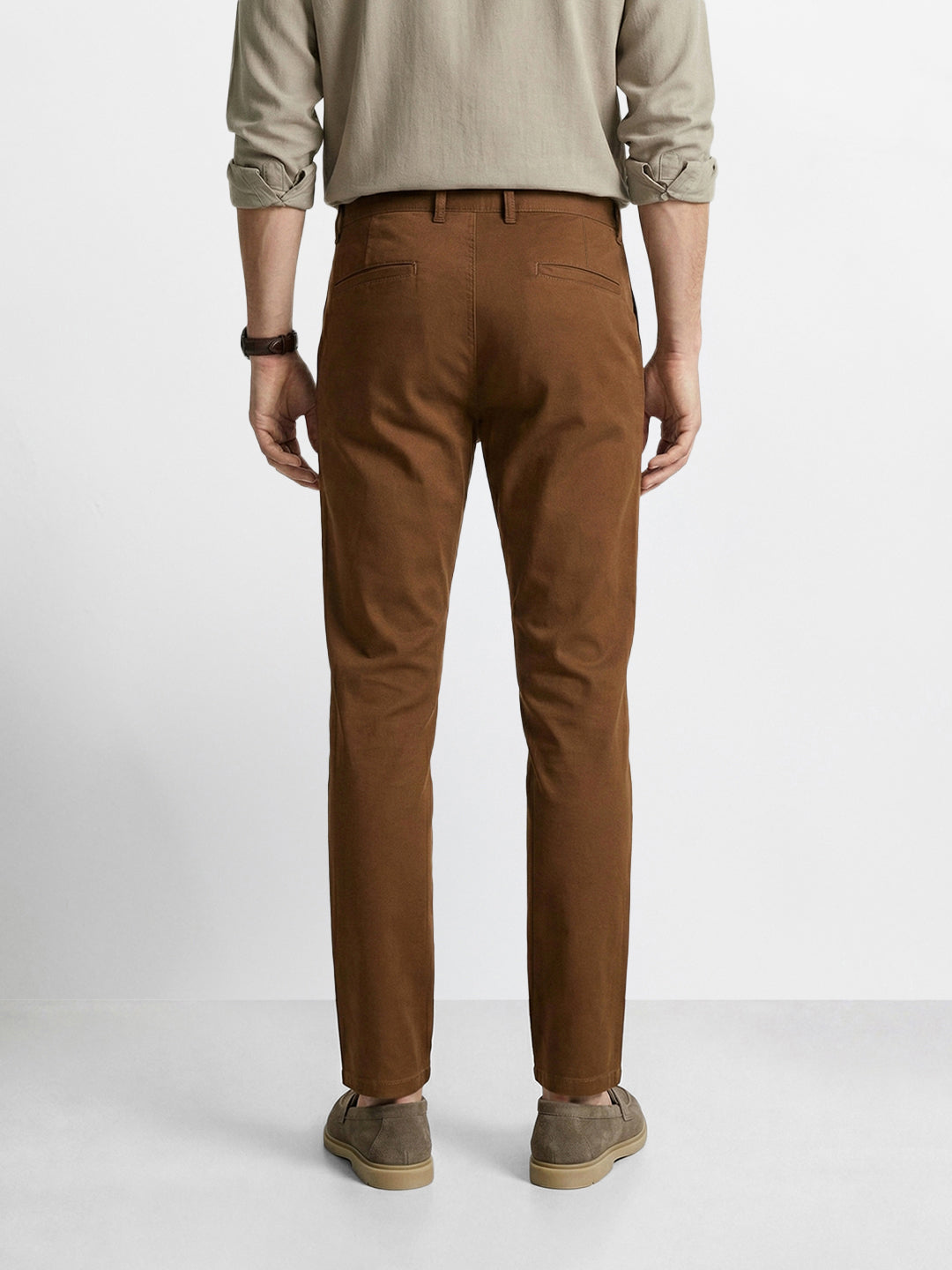 Men's Brown Slim Fit Solid Casual Chinos