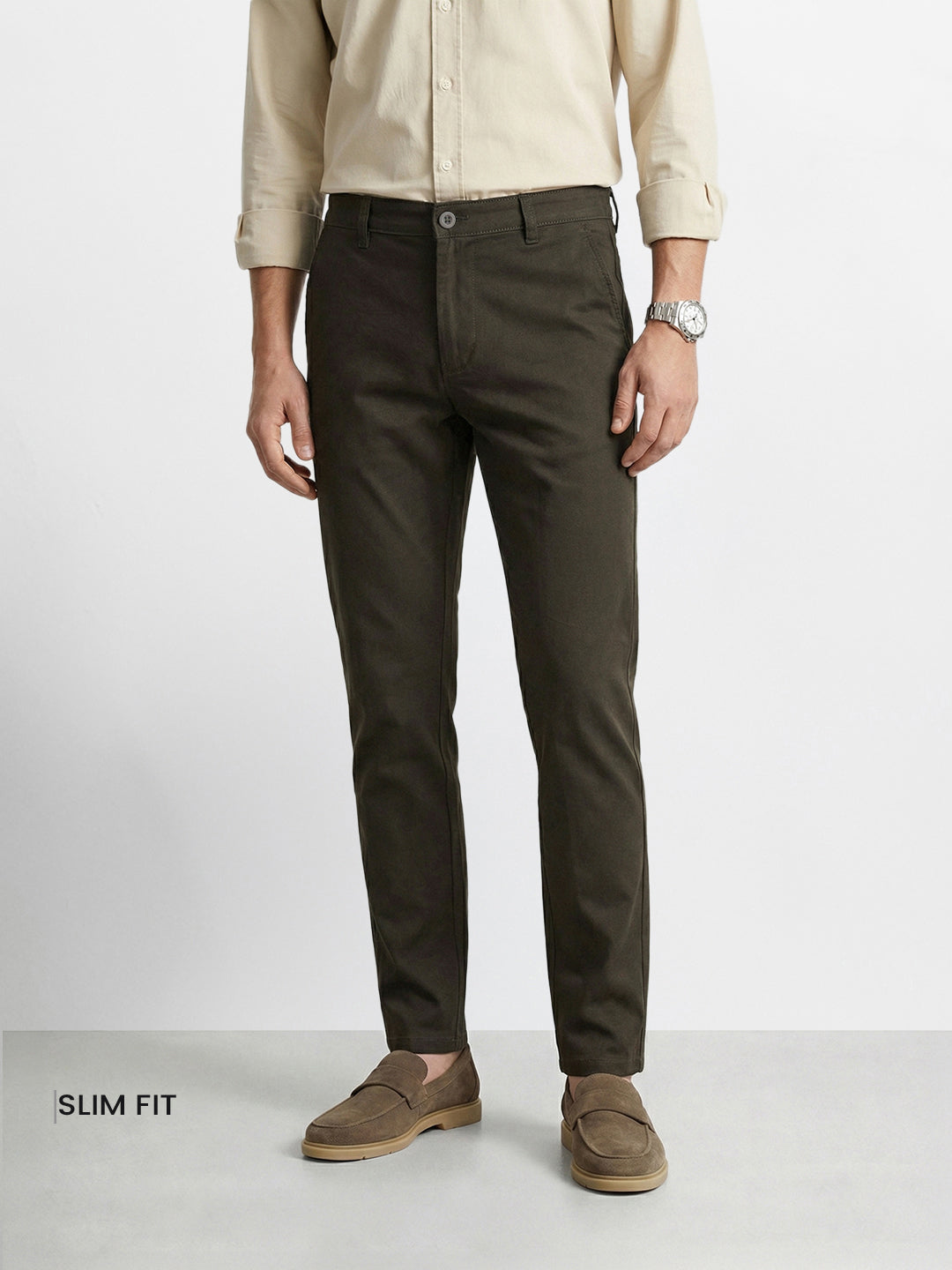 Men's Grey Slim Fit Solid Casual Chinos