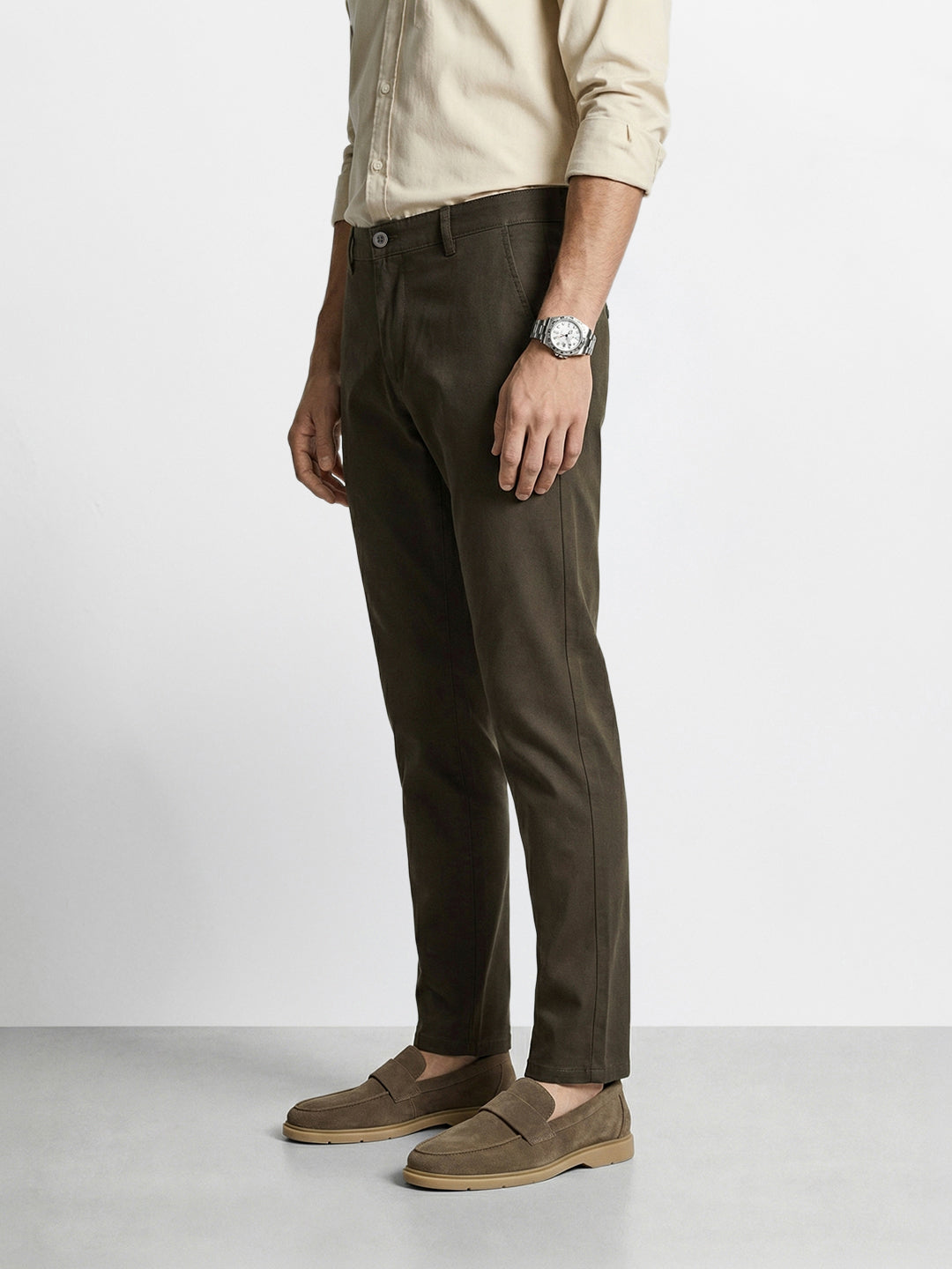 Men's Grey Slim Fit Solid Casual Chinos