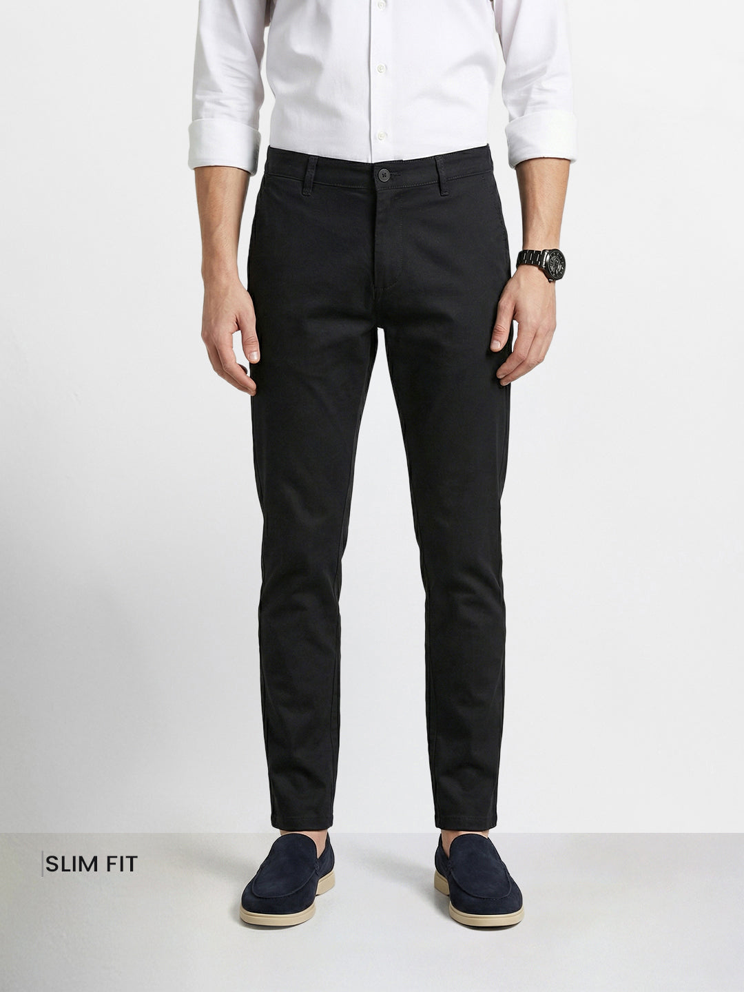 Men's Black Slim Fit Solid Casual Chinos