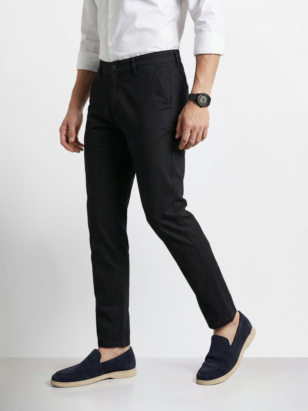 Men's Black Slim Fit Solid Casual Chinos