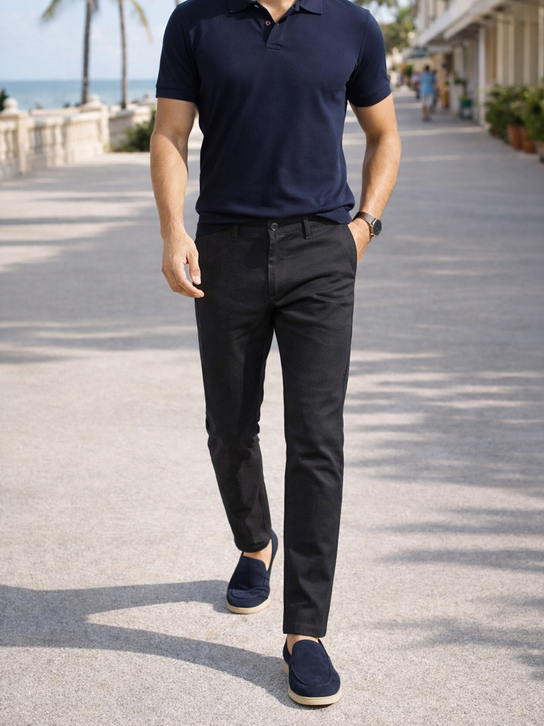 Men's Black Slim Fit Solid Casual Chinos