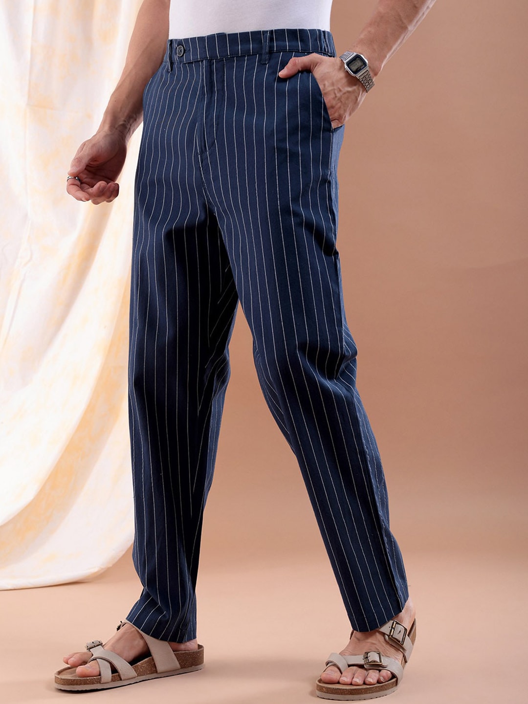 Shop Men Vertical Stripes Trousers Online.