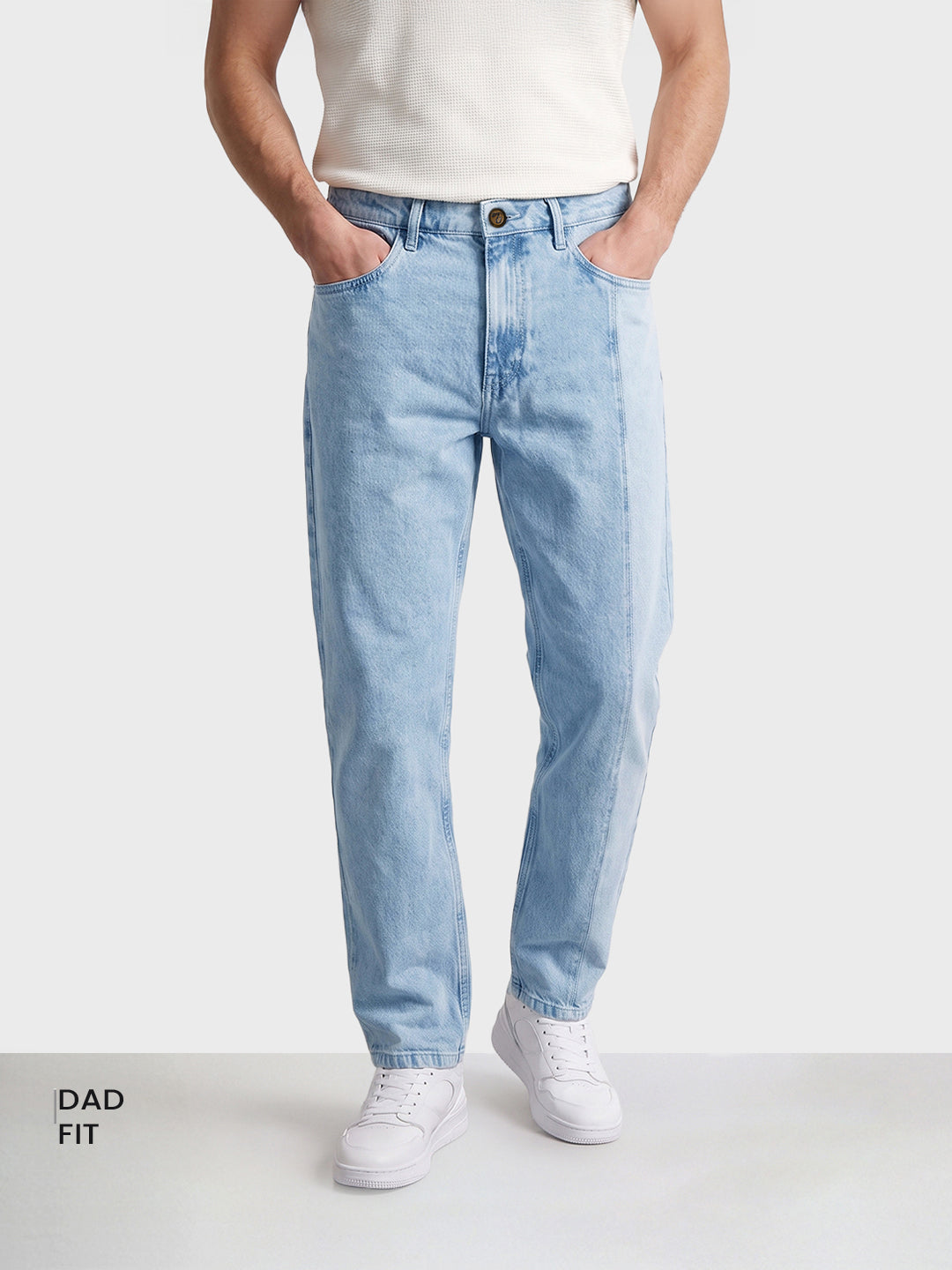 Men's Blue Dad Fit Solid Street Wear Jeans