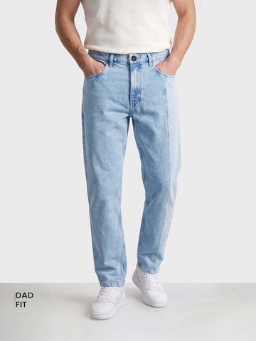 Men's Blue Dad Fit Solid Street Wear Jeans