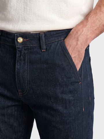 Men's Navy Blue Slim Fit Solid Casual Jeans