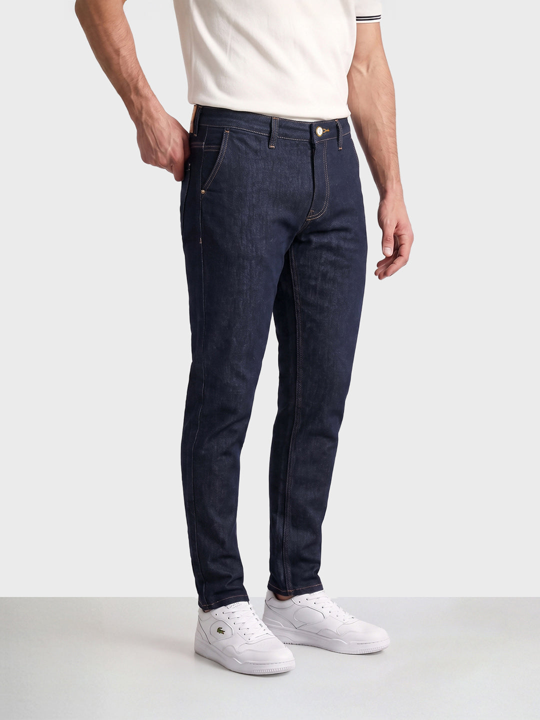 Men's Navy Blue Slim Fit Solid Casual Jeans