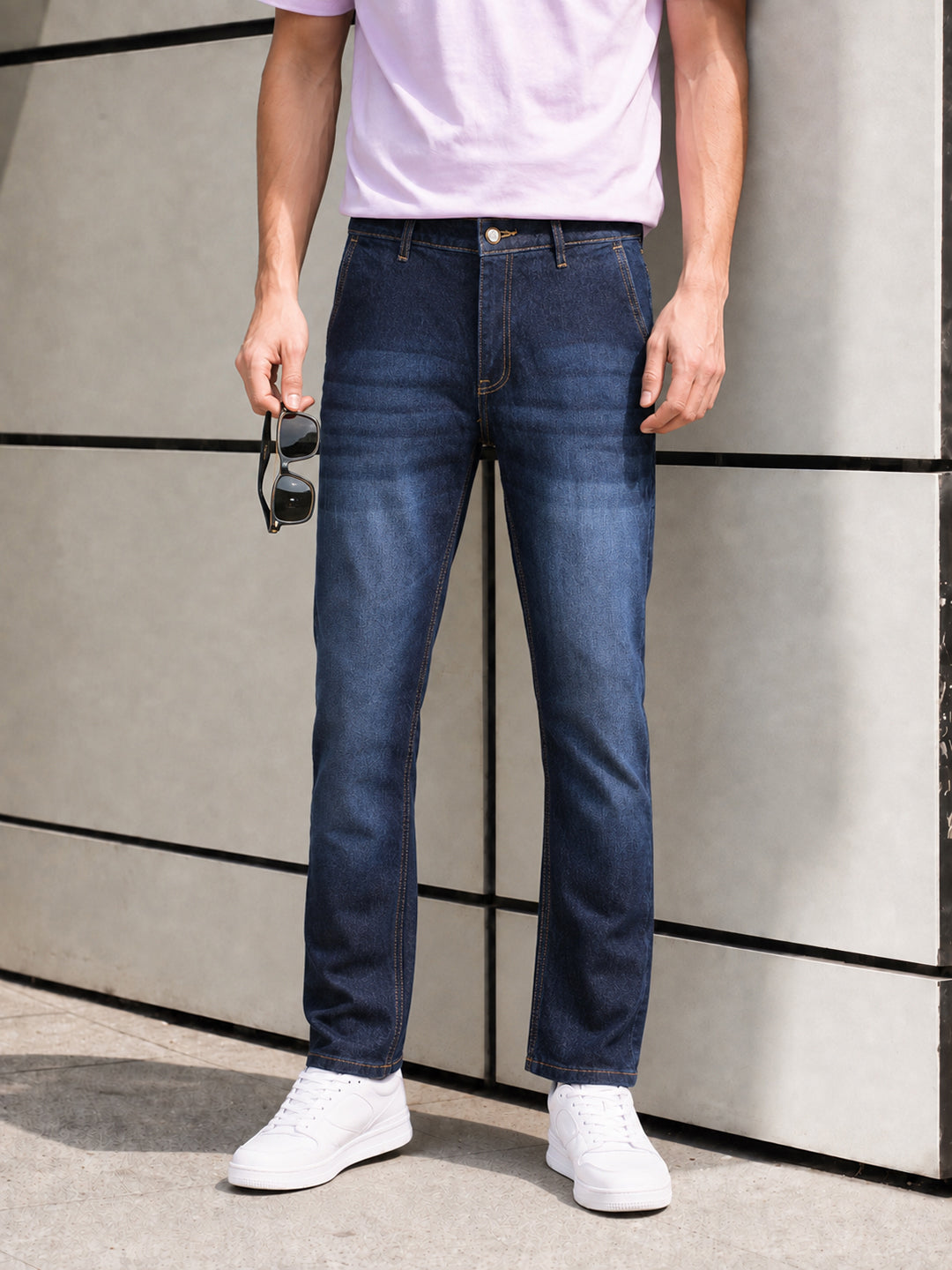 Men's Navy Slim Fit Solid Casual Jeans