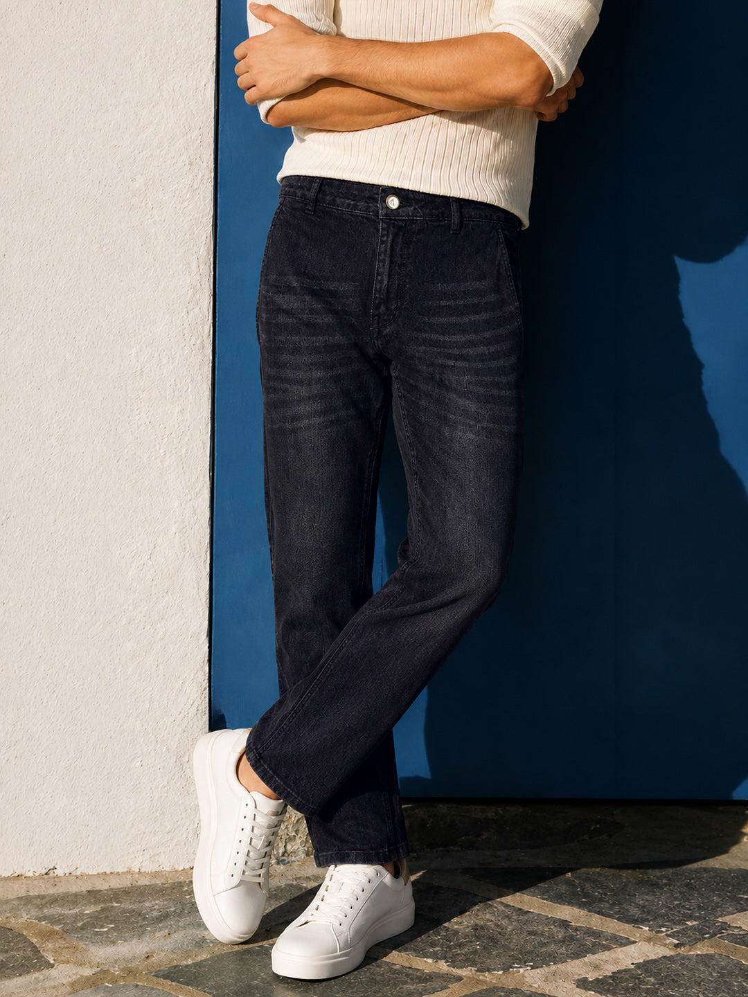 Men's Grey Slim Fit Solid Casual Jeans