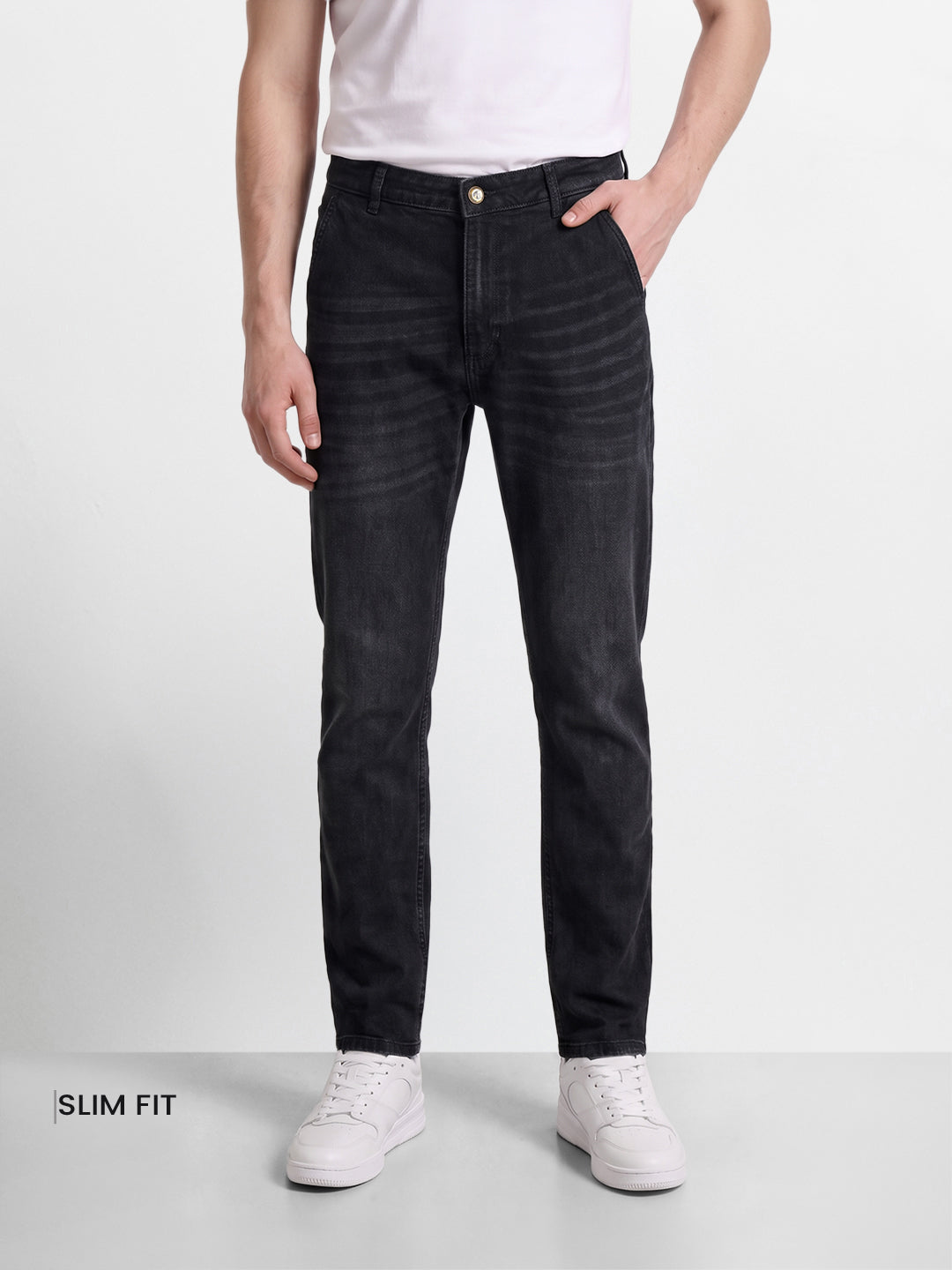 Men's Grey Slim Fit Solid Casual Jeans