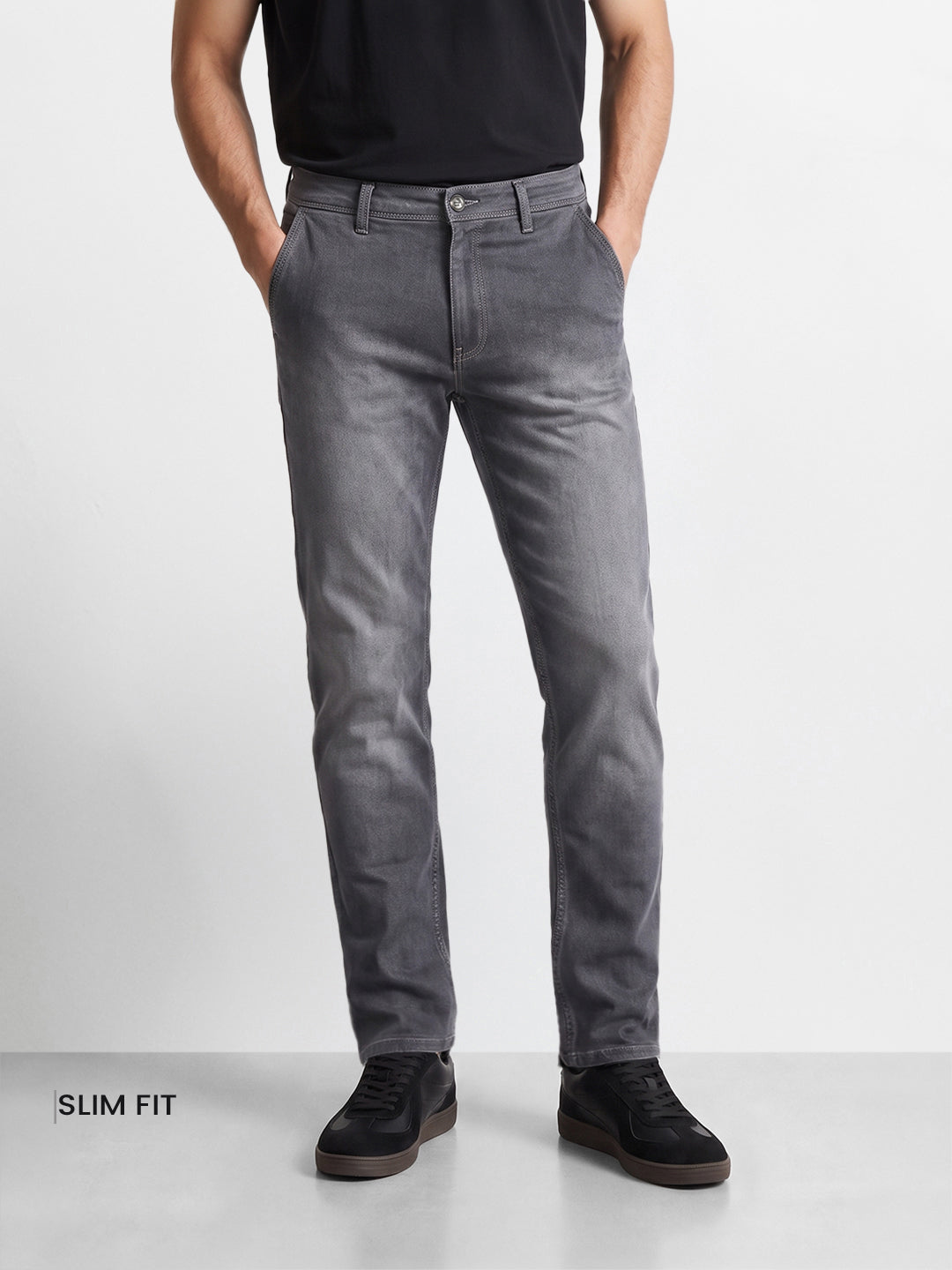 Men's Grey Slim Fit Solid Casual Jeans