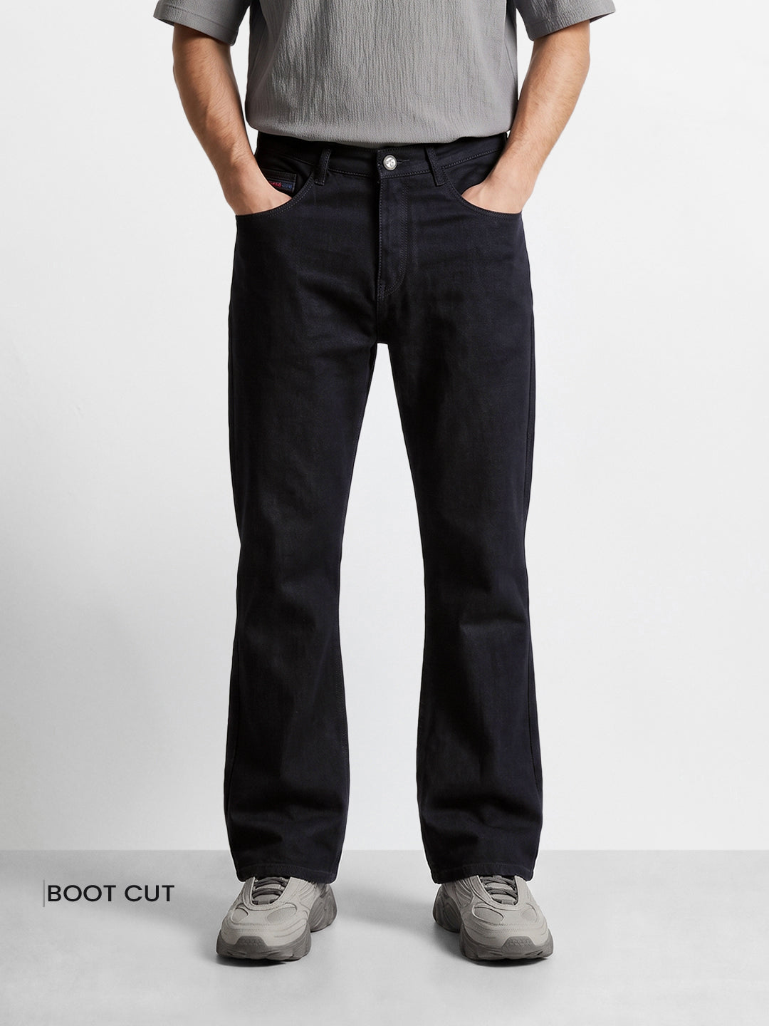 Men's Black Bootcut Fit Solid Casual Jeans