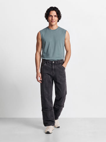 Men's Black Regular Fit Solid Utility Jeans