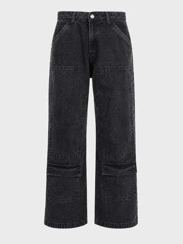 Men's Black Regular Fit Solid Utility Jeans