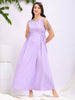 Shop Women's Purple Flare Textured Round Neck Midi Dress Online.
