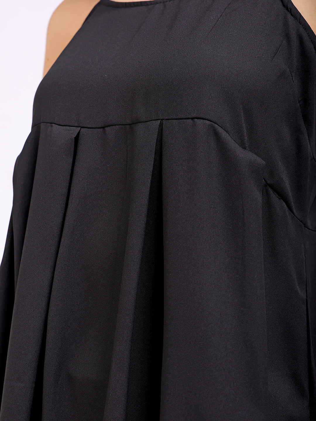 Shop Women's Black Fit and Flare Solid Square Neck Pleated Dress Online.