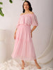 Shop Women's Pink Fit and Flare Textured Off Shoulder Tiered Dress Online.
