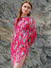 Shop Women's Pink Straight Floral Round Neck Pleated Dress Online.