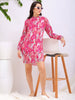 Shop Women's Pink Straight Floral Round Neck Pleated Dress Online.