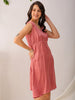 Shop Women's Pink Fit and Flare Solid V neck Pinafore Dress Online.