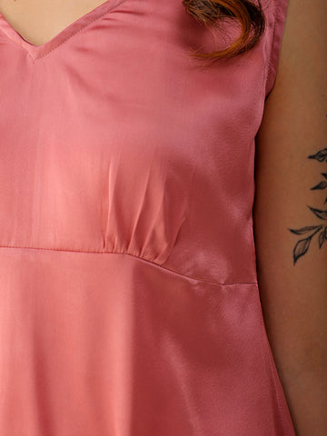 Shop Women's Pink Fit and Flare Solid V neck Pinafore Dress Online.