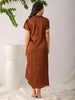 Shop Women's Brown Straight Solid Round Neck Asymmetric Dress Online.