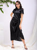 Shop Women's Black Straight Solid Round Neck Asymmetric Dress Online.
