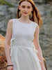 Shop Women's White Flare Textured Round Neck Midi Dress Online.