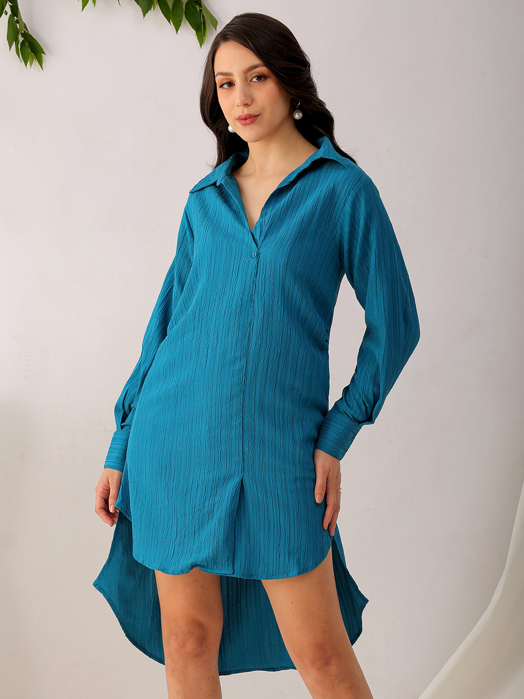 Shop Women's Teal Straight Textured NA Asymmetric Dress Online.