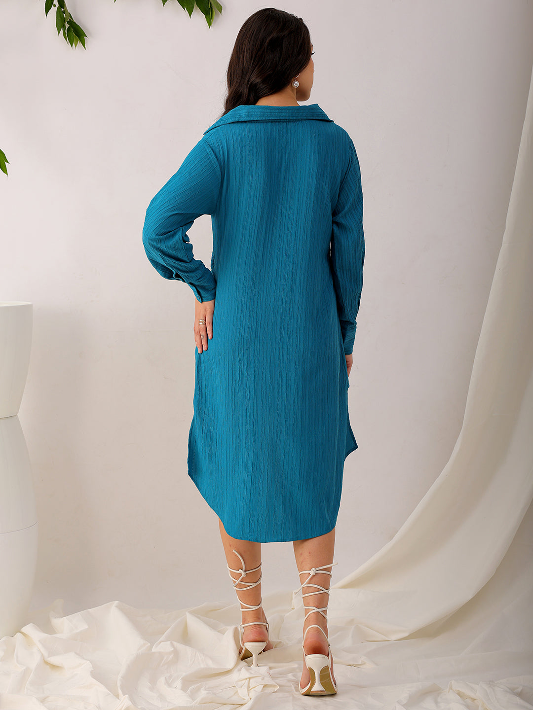 Shop Women's Teal Straight Textured NA Asymmetric Dress Online.