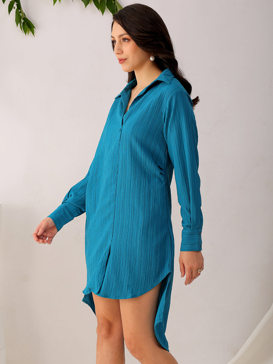 Shop Women's Teal Straight Textured NA Asymmetric Dress Online.