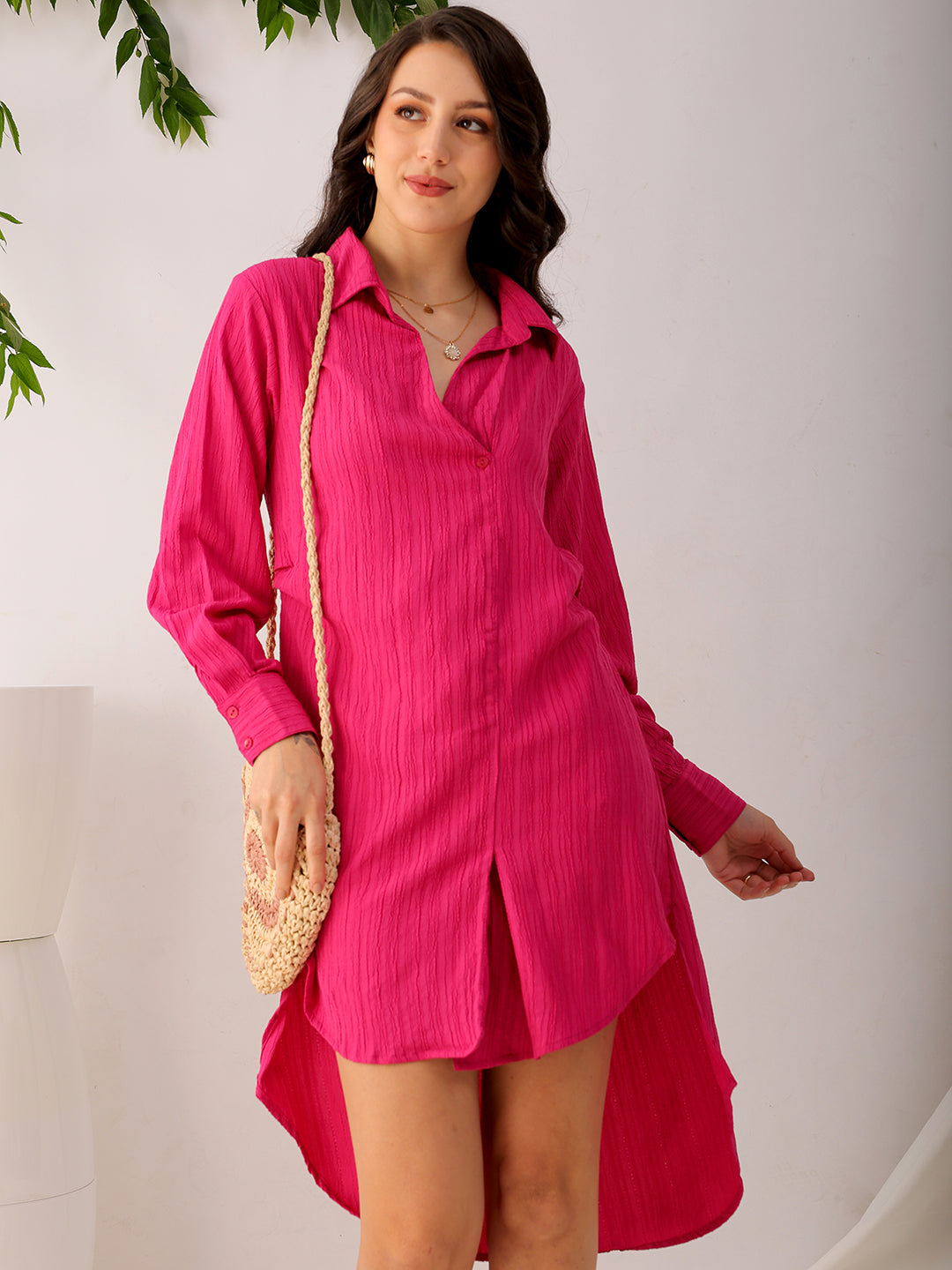 Shop Women's Pink Straight Textured NA Asymmetric Dress Online.