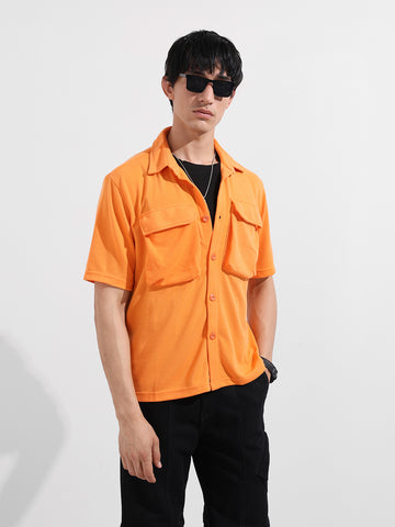 Men's Orange Relaxed Fit Street Solid Shirt