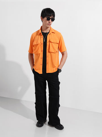 Men's Orange Relaxed Fit Street Solid Shirt
