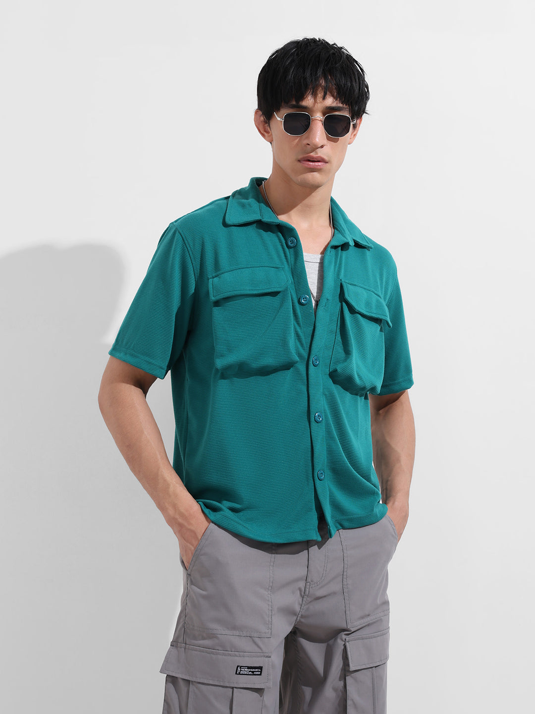 Men's Blue Relaxed Fit Street Solid Shirt