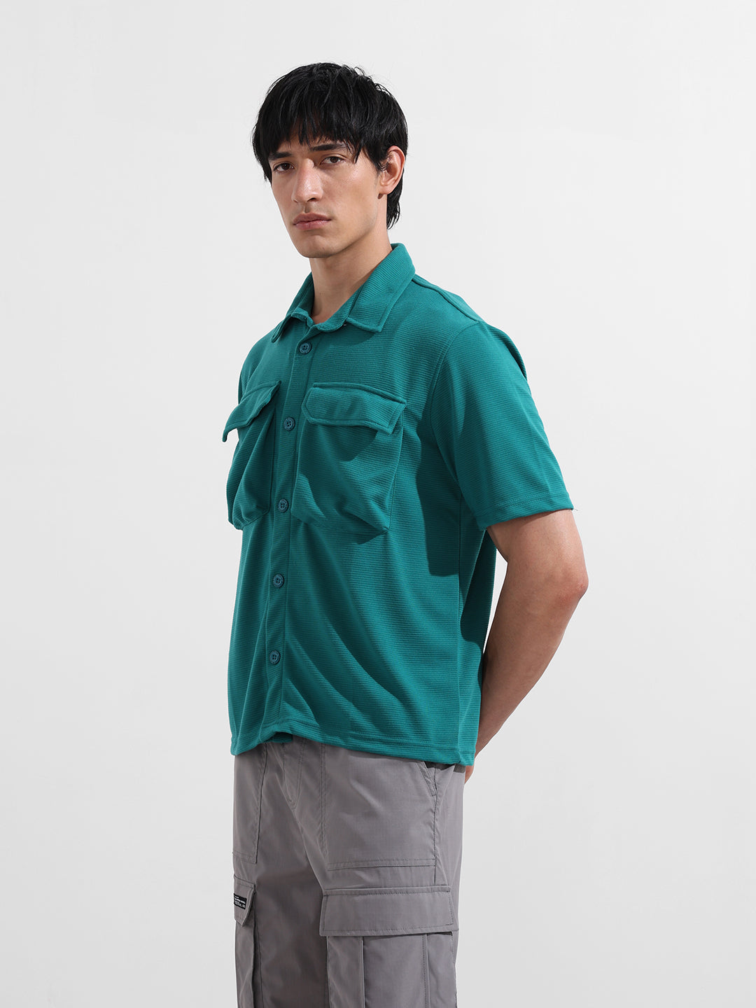 Men's Blue Relaxed Fit Street Solid Shirt