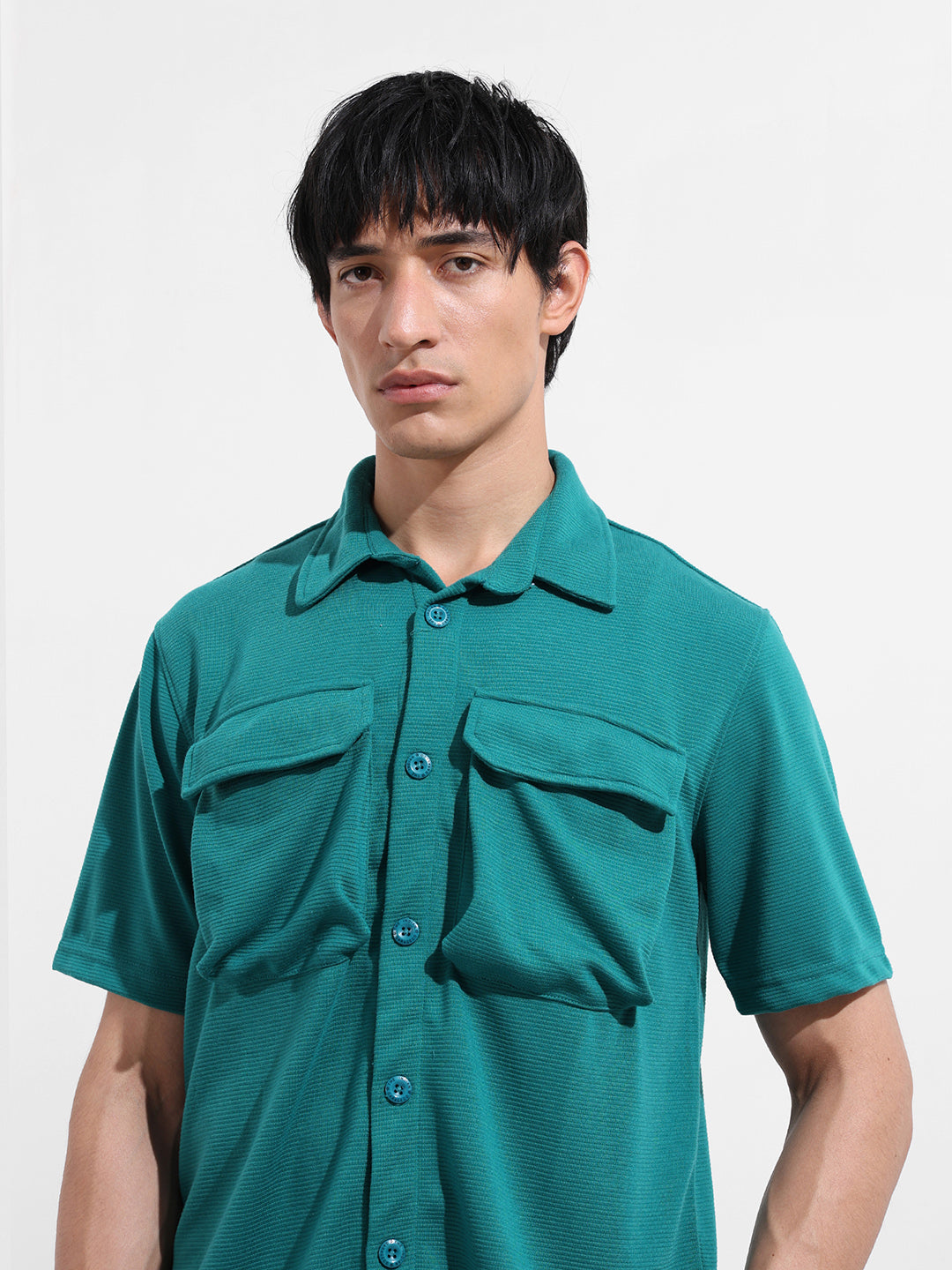 Men's Blue Relaxed Fit Street Solid Shirt